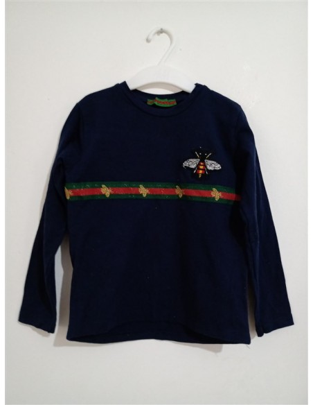 Bluza albastra cu imprimeu fluture pe piept Gucci