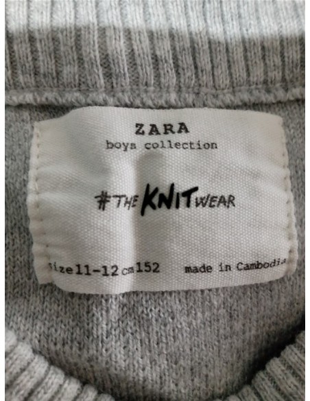 Pulover gri tricotat fin cu imprimeu pe piept Zara