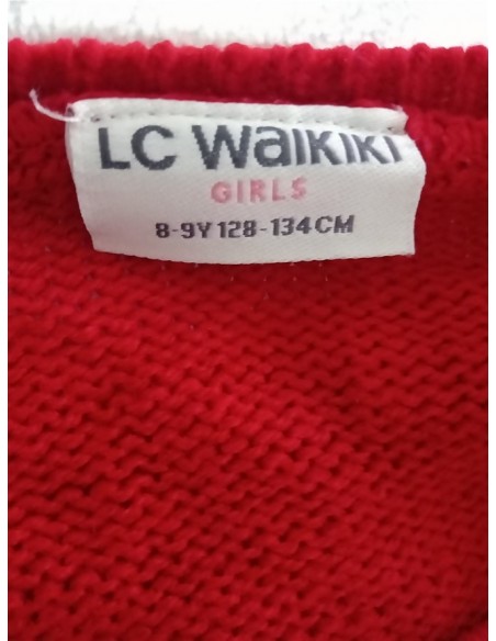 Pulover rosu tricotat fin cu imprimeu ren Lc Waikiki