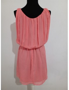 Rochie scurta de dama roz cu elastic in talie din voal diafana 2