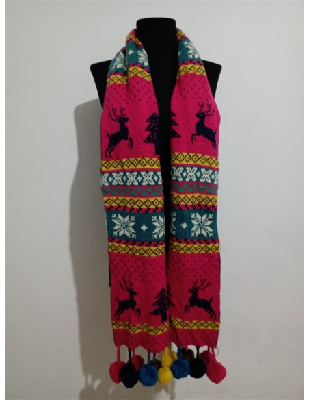 Fular multicolor cu ciucurei, imprimeu reni