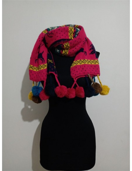 Fular multicolor cu ciucurei, imprimeu reni