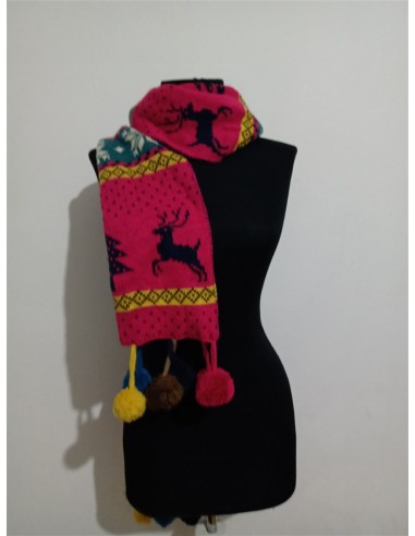Fular multicolor cu ciucurei, imprimeu reni