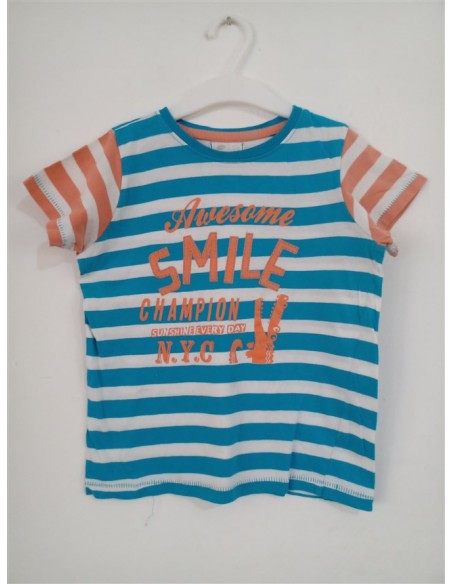 Tricou in dungi si scris portocaliu pe piept Pepco