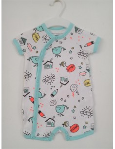 Pantaloni scurti tip salopeta cu imprimeu vesel colorat si inchidere in capse Pepco