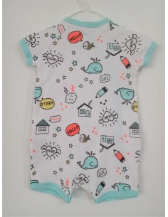 Pantaloni scurti tip salopeta cu imprimeu vesel colorat si inchidere in capse Pepco 2