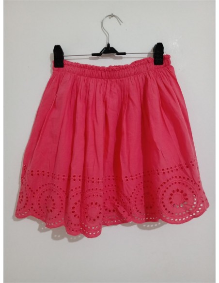 Fusta roz cu broderie in partea de jos si elastic in talie HM