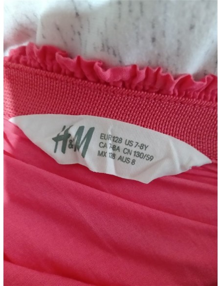 Fusta roz cu broderie in partea de jos si elastic in talie HM