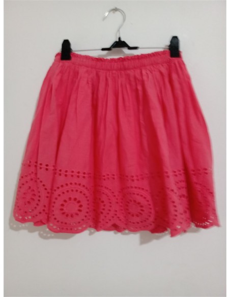 Fusta roz cu broderie in partea de jos si elastic in talie HM