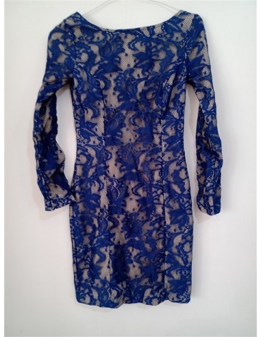 Rochie scurta de dama cu dantela albastra dublata cu jupa crem Suite blanco