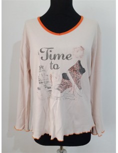 Bluza de somn cu maneca lunga ondulata la maneci si la tiv