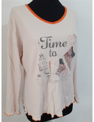 Bluza de somn cu maneca lunga ondulata la maneci si la tiv