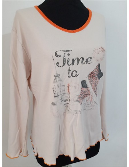 Bluza de somn cu maneca lunga ondulata la maneci si la tiv