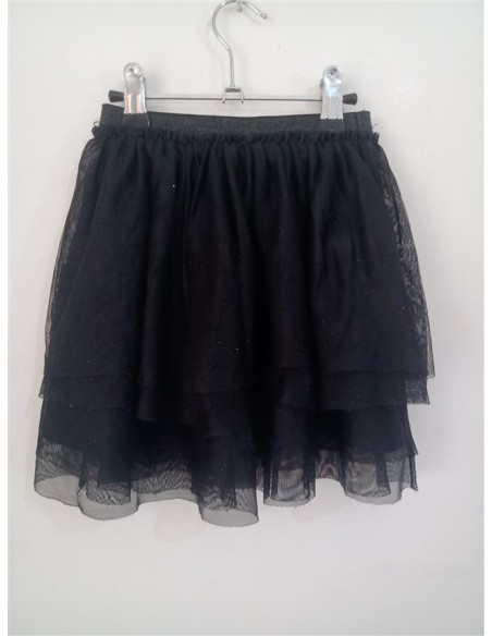 Fusta neagra din tull cu sclipici discret si elastic in talie HM