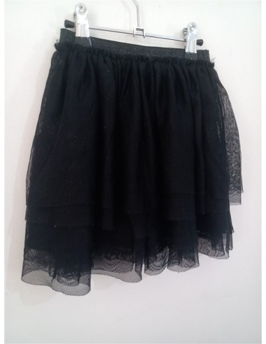 Fusta neagra din tull cu sclipici discret si elastic in talie HM