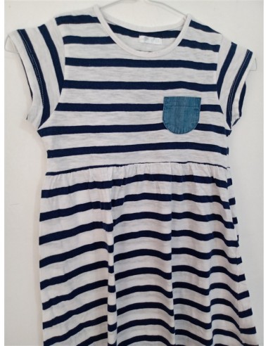 Rochie alba tip baby doll cu dungi albastre si buzunar mic Pepco