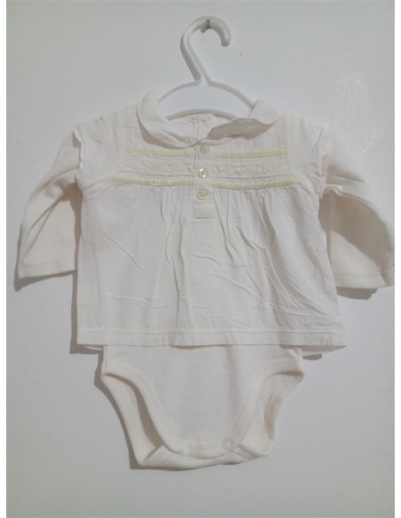 Bluza alba cu guler si body in partea de jos