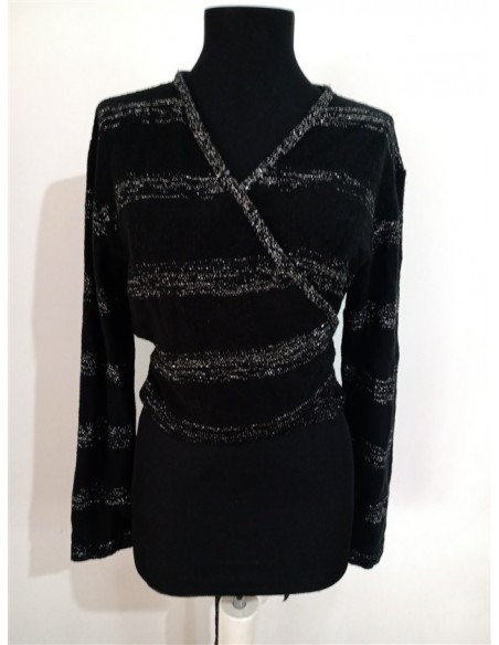 Pulover cu inchidere parte peste parte cu detalii fine argintii