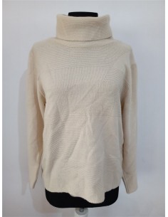 Pulover alb tricotat fin cu guler inalt Canda