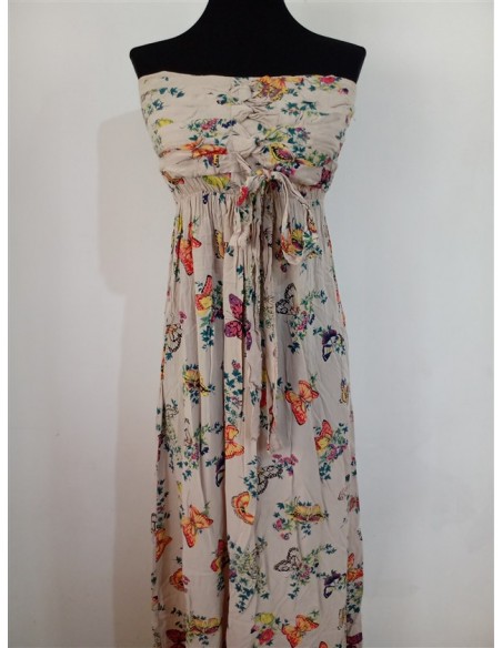 Rochie lunga de dama inflorata la baza sanilor cu elastic pe spate si snur sub bust