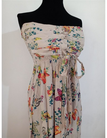 Rochie lunga de dama inflorata la baza sanilor cu elastic pe spate si snur sub bust