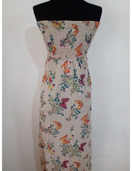 Rochie lunga de dama inflorata la baza sanilor cu elastic pe spate si snur sub bust