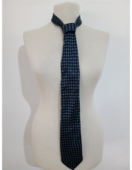 Cravata barbateasca lunga si lata bleumarin si forme geometrice Canda