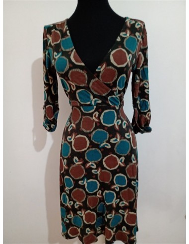 Rochie cu imprimeu multicolor si guler in V