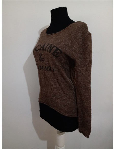Bluza tricot maro cu imprimeu