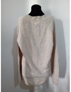 Pulover bej decolteu V model oversize 2