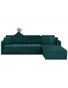 Huse de canapea coltar din catifea CHELZEN verde smarald 3 cu 3 locuri