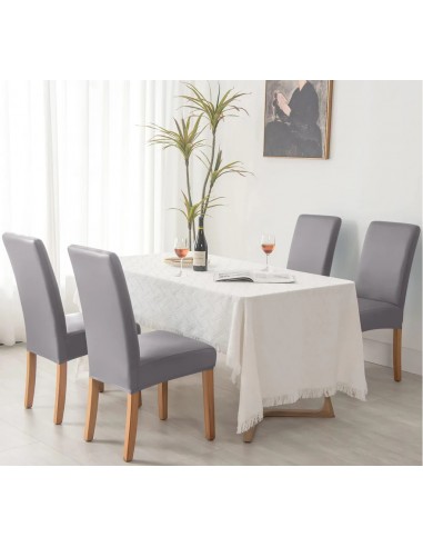 Set 4 huse de scaun cu spatar inalt din piele artificiala gri