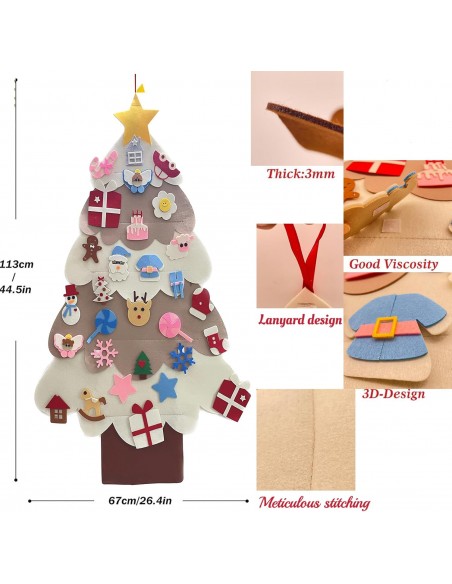 Brad de craciun decorativ din fetru cu accesorii Crem