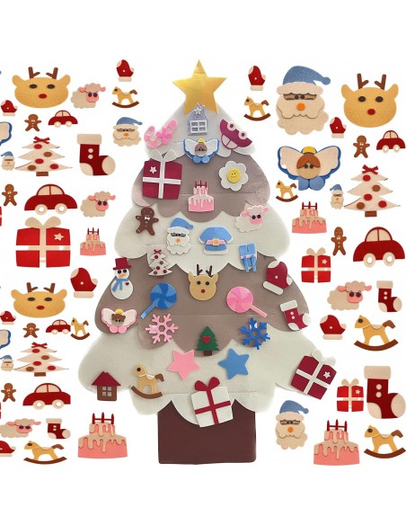 Brad de craciun decorativ din fetru cu accesorii Crem