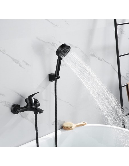 Set baterie sanitara cu dus de mana Auralum, design elegant NEGRU