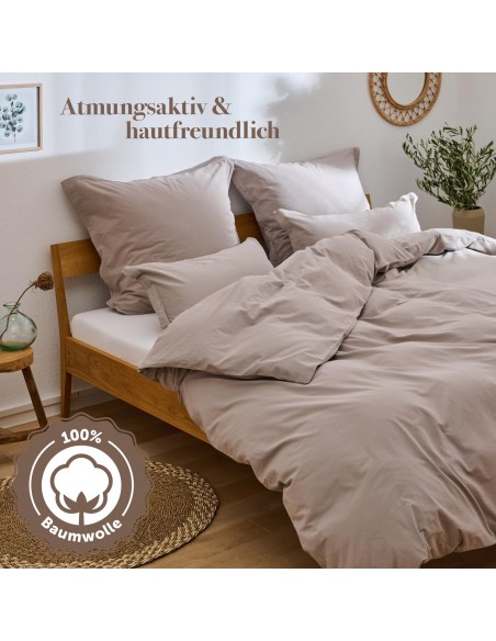 Set lenjerie pat huse pilota si perne OEKO TEX bej 155x220 cm