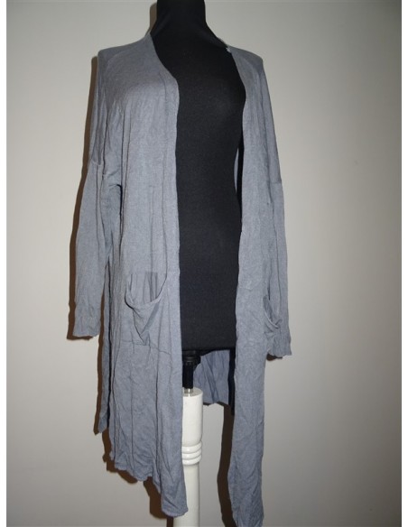 Cardigan dama lung cu buzunare laterale gri