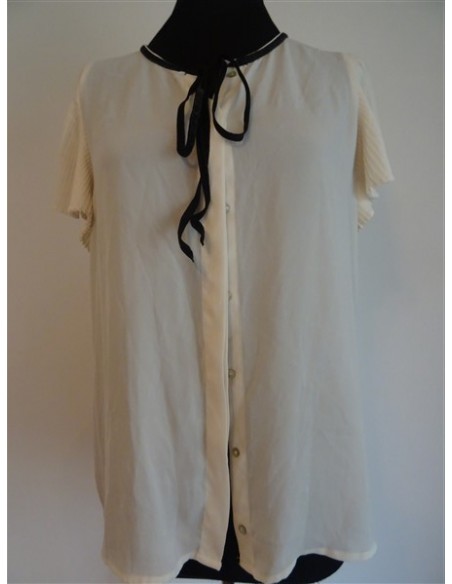 Camasa crem dama maneca scurta cu snur la Zara Basic