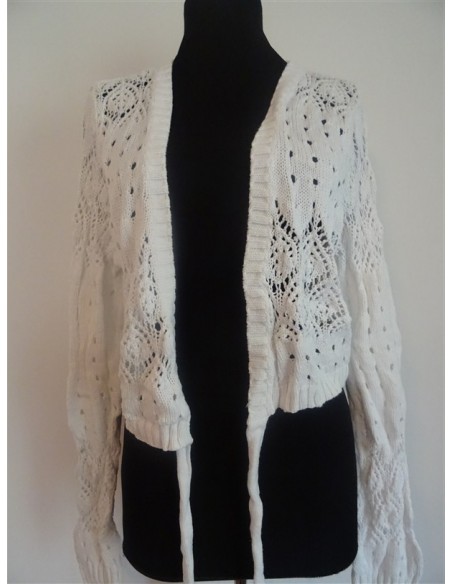 Pulover alb dama maneca lunga brodat C&A