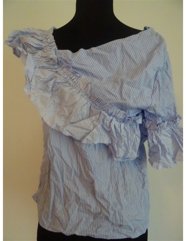 Bluza dama maneca scurta cu volanase si dungi Stradivarius