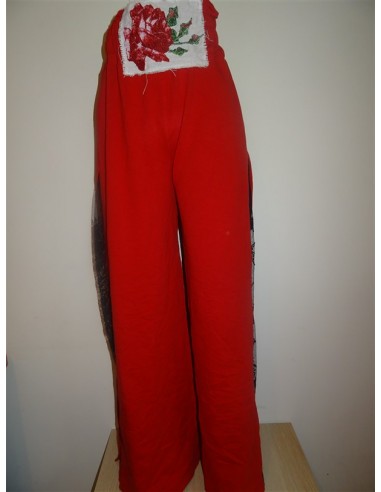 Pantalon lung rosu elegant dama cu dantela laterala