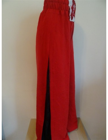Pantalon lung rosu elegant dama cu dantela laterala