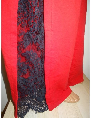 Pantalon lung rosu elegant dama cu dantela laterala