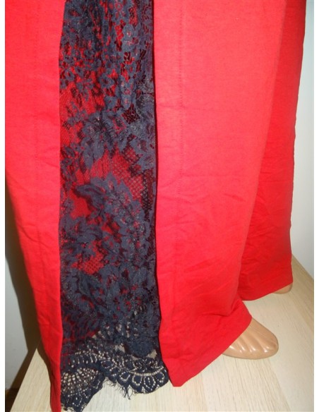 Pantalon lung rosu elegant dama cu dantela laterala