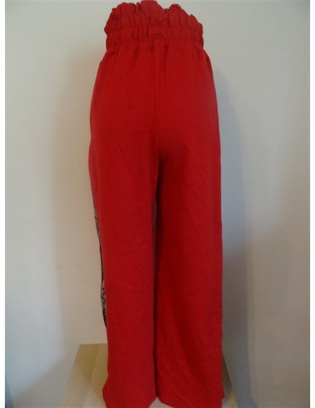 Pantalon lung rosu elegant dama cu dantela laterala