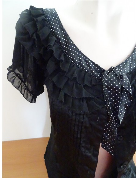 Camasa neagra transparenta dama cu dantela buline si volanase Azwell