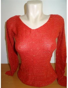 Pulover rosu maneca lunga dama cu plasa la spate si nasturi