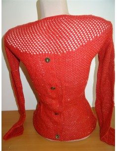 Pulover rosu maneca lunga dama cu plasa la spate si nasturi 2